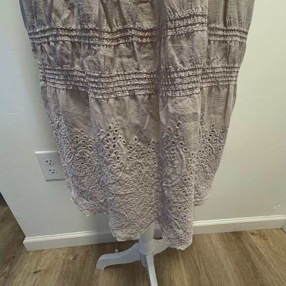 Johnny Was Embroidered Eyelet Lace Dress Pale Grey Cottage S - Picture 7 of 13